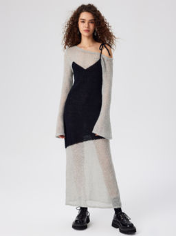 Cider - Wool-blend Asymmetrical Neck Solid Bell Sleeve Knitted Maxi Dress