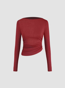 Cider - Asymmetrical Neck Ruched Long Sleeve Tee