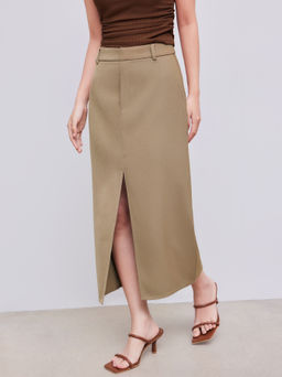 Cider - Solid High Waist Split Maxi Skirt