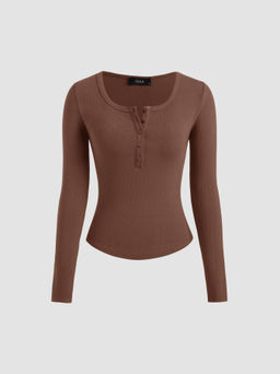 Cider - Solid Rib V-neck Long Sleeve Tee