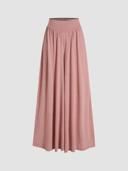 Cider - Solid Jersey High Waist Ruffle Wide Leg Trousers