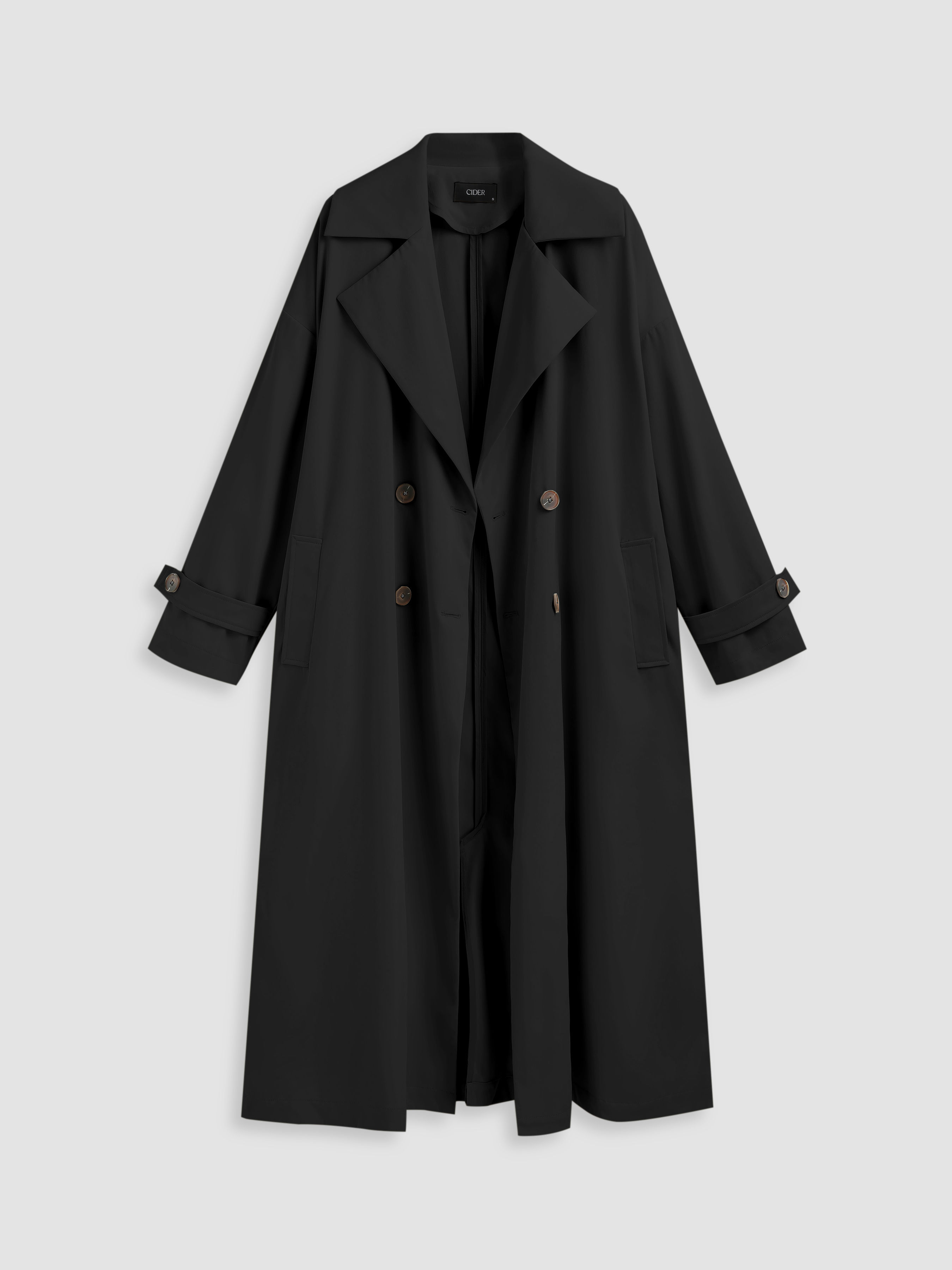Buy Cider Oversized Solid Collar Long Trench Coat With Belt (XS