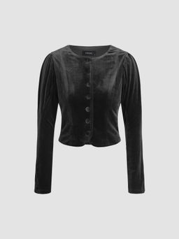 Cider - Velvet Round Neck Button Crop Jacket