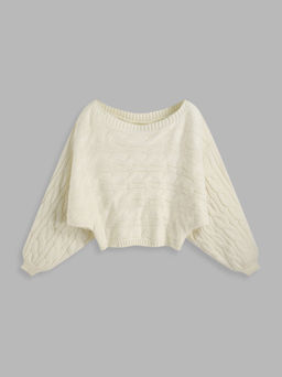 Cider - Round Neckline Geometric Knitted Long Sleeve Top Curve & Plus