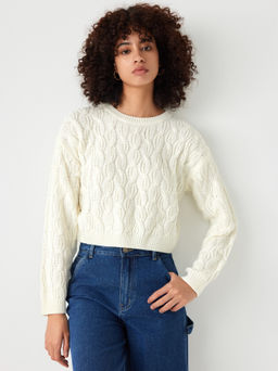 Cider - Round Neck Cable Knit Sweater