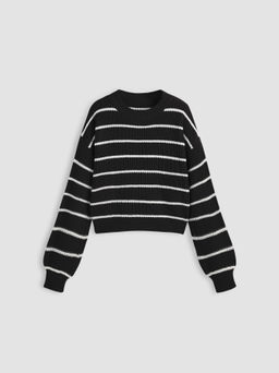 Cider - Striped Knit Round Neckline Long Sleeve Top