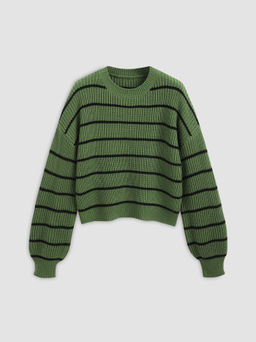 Cider - Striped Knit Round Neckline Long Sleeve Top