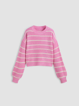 Cider - Striped Knit Round Neckline Long Sleeve Top