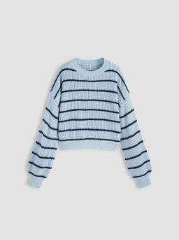 Cider - Striped Knit Round Neckline Long Sleeve Top