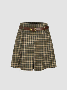 Cider - Mid Waist Tartan Belted Mini Skirt