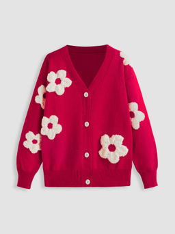 Cider - V-neck Graphic Floral Button Cardigan
