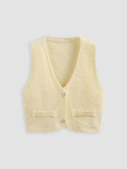 Cider - Knit V-neck Heart Button Crop Vest