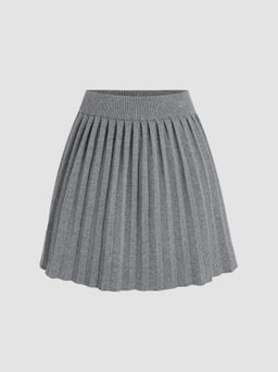 Cider - Knit Mid Waist Solid Pleated Mini Skirt