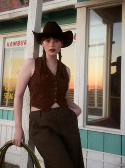 Cider - V-neck Solid Pocket Jacket Crop Vest