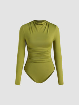 Cider - Round Neckline Solid Ruched Bodysuit