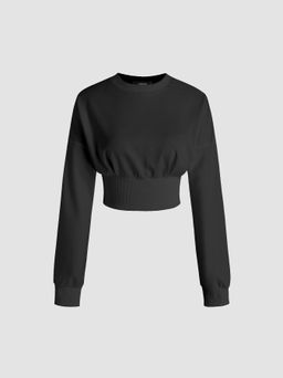 Cider - Round Neckline Ruched Crop Sweatshirt