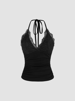 Cider - Halter Neckline Solid Backless Crop Top