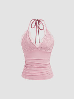 Cider - Halter Neckline Solid Backless Crop Top