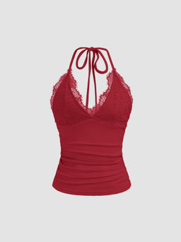 Cider - Halter Neckline Solid Backless Crop Top