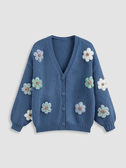 Cider - V-neck 3D Flower Knitted Cardigan Curve & Plus