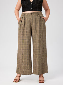 Cider - Mid Waist Check Wide Leg Trousers Curve & Plus