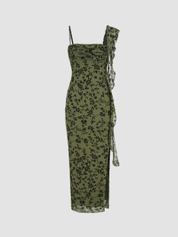 Cider - Jacquard Asymmetrical Neck Floral Maxi Dress