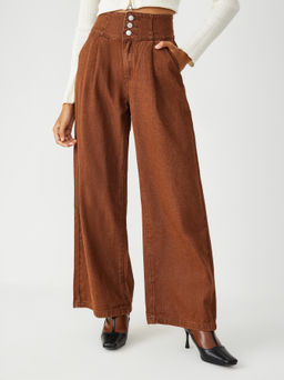 Cider - Denim Mid Waist Solid Wide Leg Jeans
