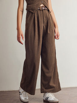 Cider - Corduroy High Waist Pleated Zip Wide Leg Trousers