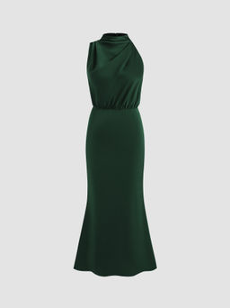 Cider - High Neck Sleeveless Ruched Maxi Dress