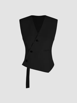 Cider - V-neck Solid Asymmetrical Button Vest