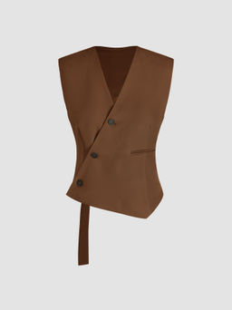 Cider - V-neck Solid Asymmetrical Button Vest