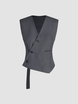 Cider - V-neck Solid Asymmetrical Button Vest