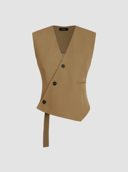 Cider - V-neck Solid Asymmetrical Button Vest