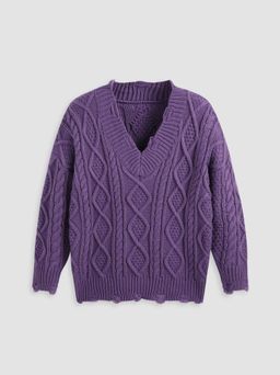 Cider - V-neck Solid Knitted Long Sleeve Sweater Curve & Plus
