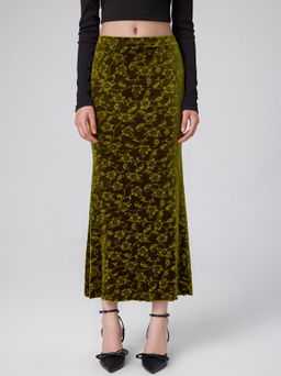 Cider - Velvet Middle Waist Floral Mermaid Midi Skirt