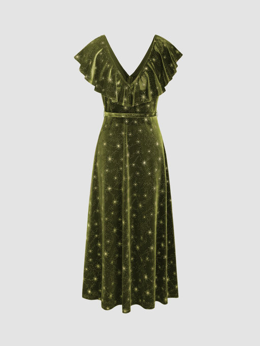 cider green velvet dress Rihoas Elegant Emerald Green Velvet Dress Long Sleeve Mini Dress for Christmas Party Holiday Party, Green / M main image 1