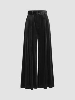 Cider - Velvet Mid Waist Pocket Wide Leg Trousers With Belt