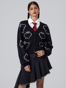 Cider - Halloween V-neck Ghost Button Cardigan