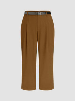 Cider - High Waist Solid Tapered Trousers With Belt Curve & Plus