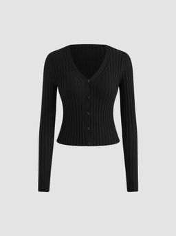 Cider - Wool-blend V-neck Solid Button Cardigan