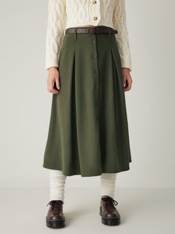 Cider - Corduroy Button Maxi Skirt with Belt