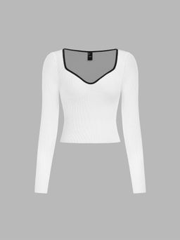 Cider - V-neck Knitted Long Sleeve Crop Top