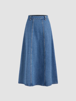 Cider - Denim High Waist Solid Zipper Maxi Skirt