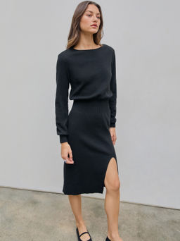 Cider - Wool-blend Round Neck Shirred Knitted Midi Dress