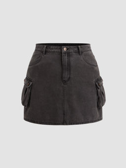 Cider - Denim High Waist Cargo Mini Skirt Curve & Plus