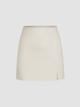 Cider - Faux Leather Solid Split Mini Skirt