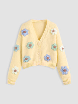 Cider - V-neck Button Flower Cardigan