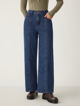 Cider - Denim Middle Waist Pleated Wide Leg Jeans