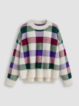 Cider - Round Neck Check Knitted Long Sleeve Top