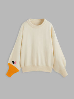 Cider - Round Neck Goose Pattern Sleeve Knitted Top Curve & Plus